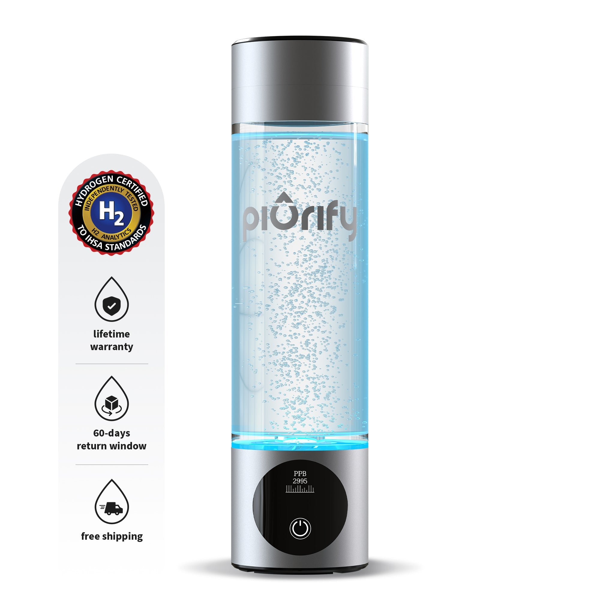 PIURIFY Hydrogenator® Bottle - Silver