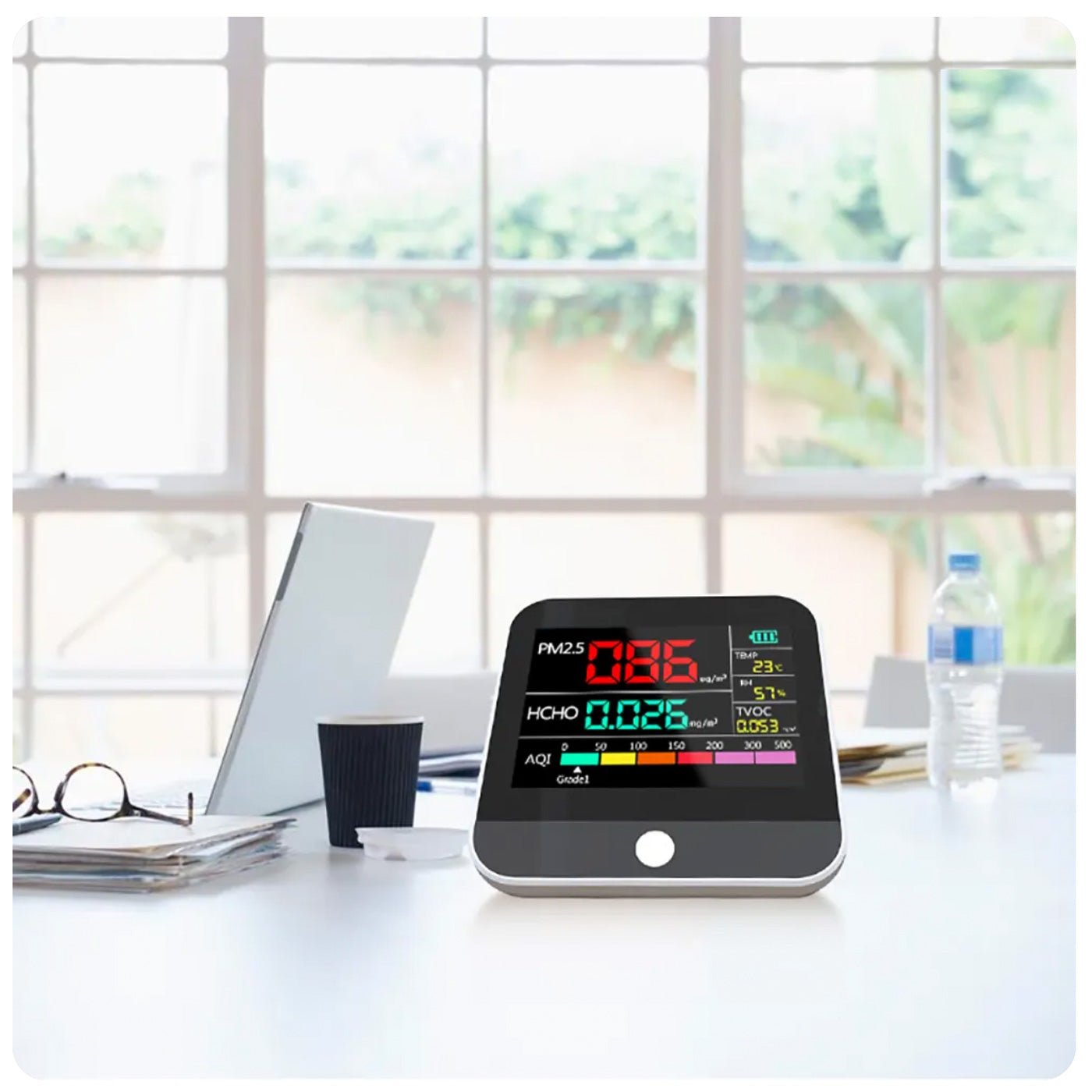 Indoor Air Quality Monitor with Air Quality Index, PM2.5, PM10, PM1.0, HCHO, TVOC