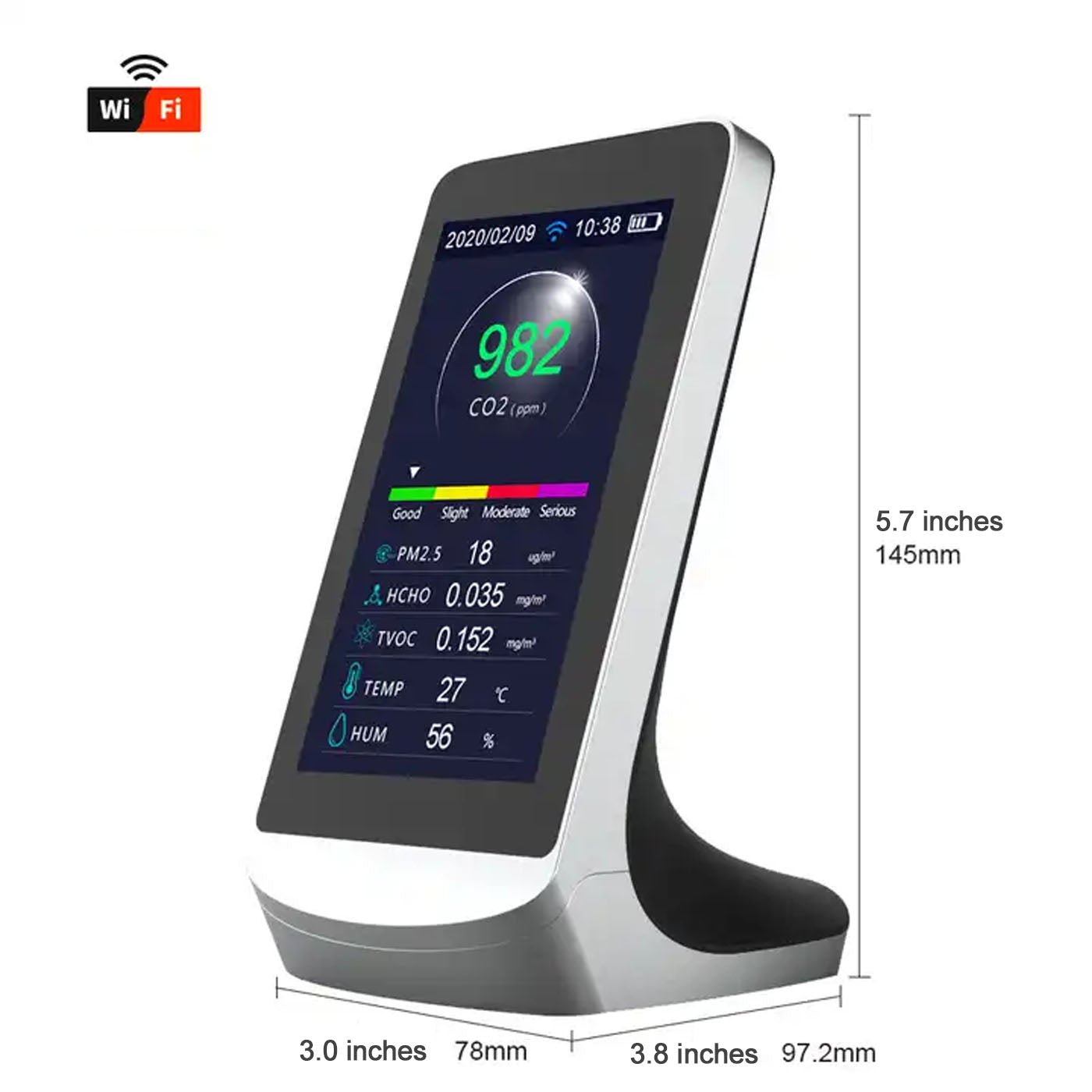 Multi-Function Indoor Air Quality Monitor with Optional WIFI- Monitors CO2, PM2.5, PM10, PM1.0, HCHO, TVOC